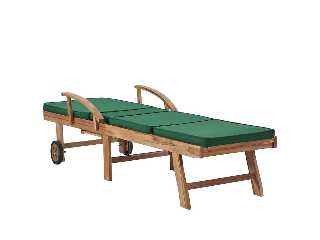 Chaises longues avec coussins 2 pcs Bois de teck solide Vert