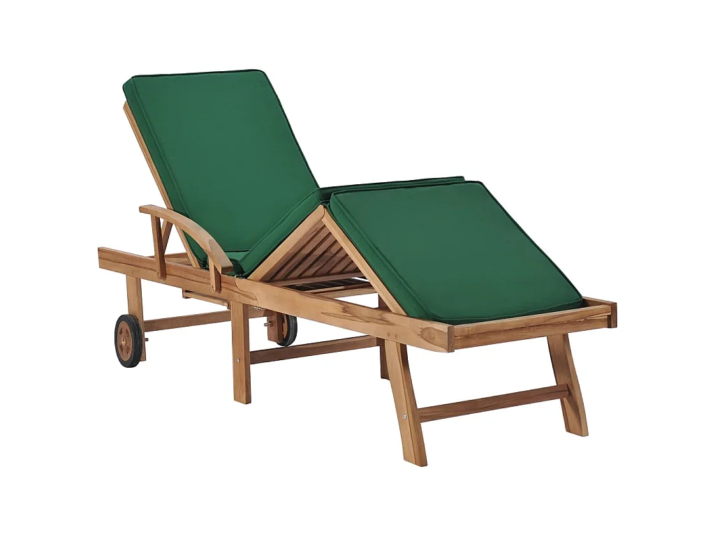 Chaises longues avec coussins 2 pcs Bois de teck solide Vert