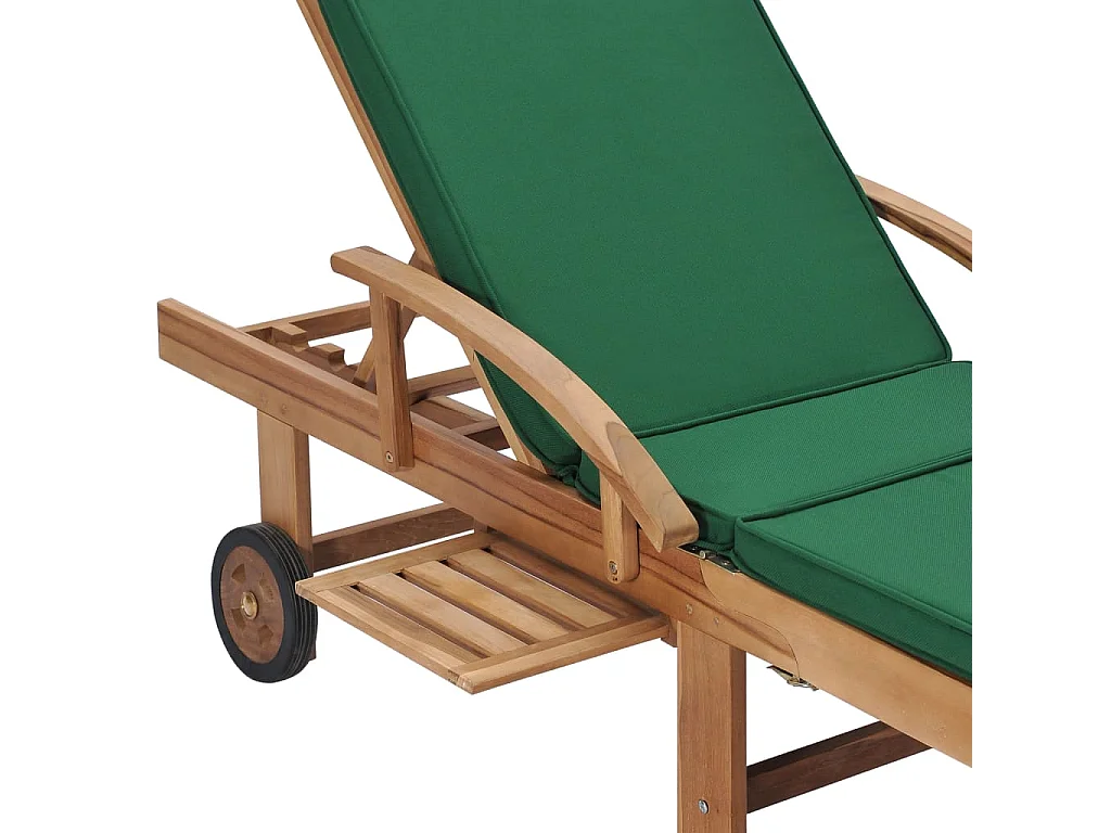 Chaises longues avec coussins 2 pcs Bois de teck solide Vert