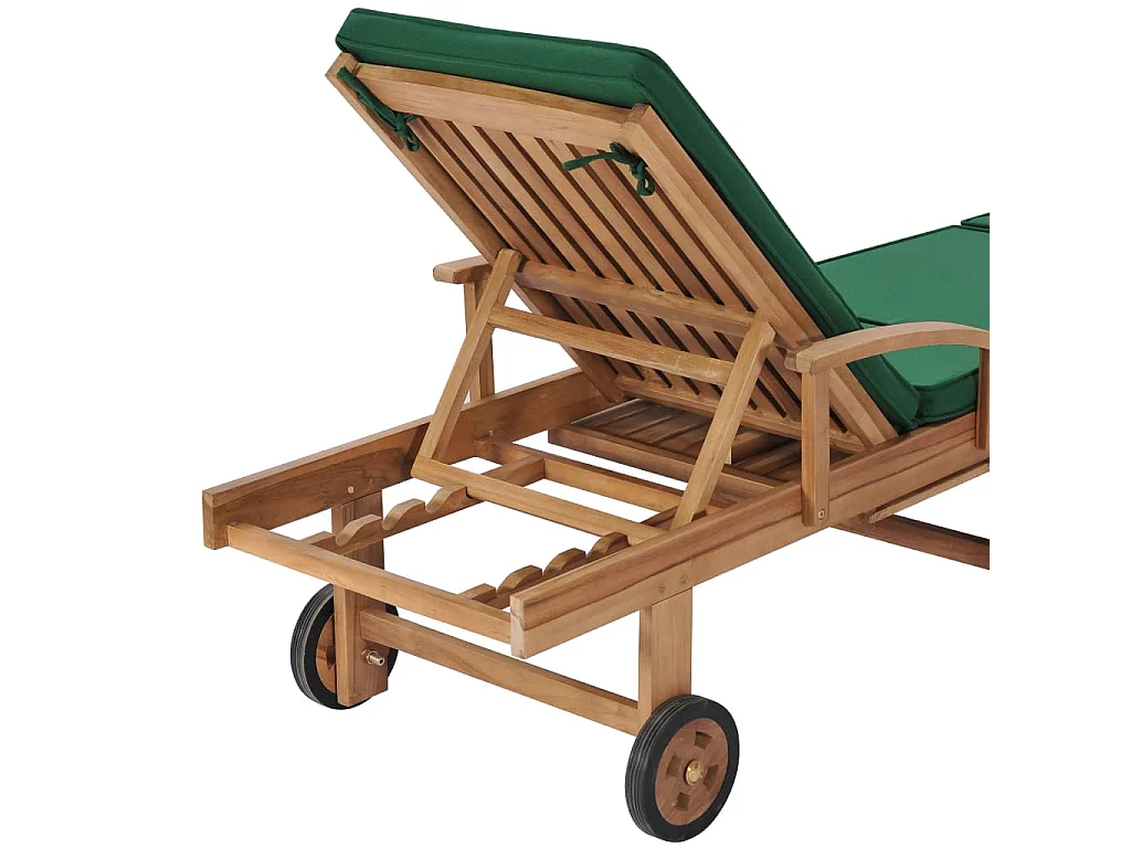 Chaises longues avec coussins 2 pcs Bois de teck solide Vert
