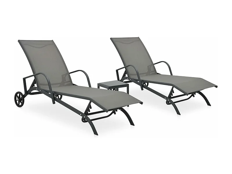 Sonnenliegen 2 Stk. mit Tisch Textilene und Stahl