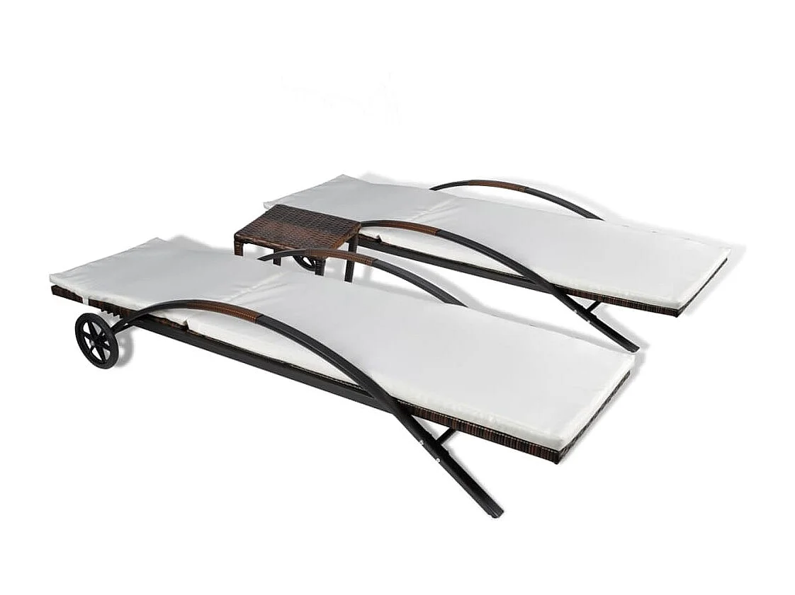 Espreguiçadeiras com mesa vime PE castanho