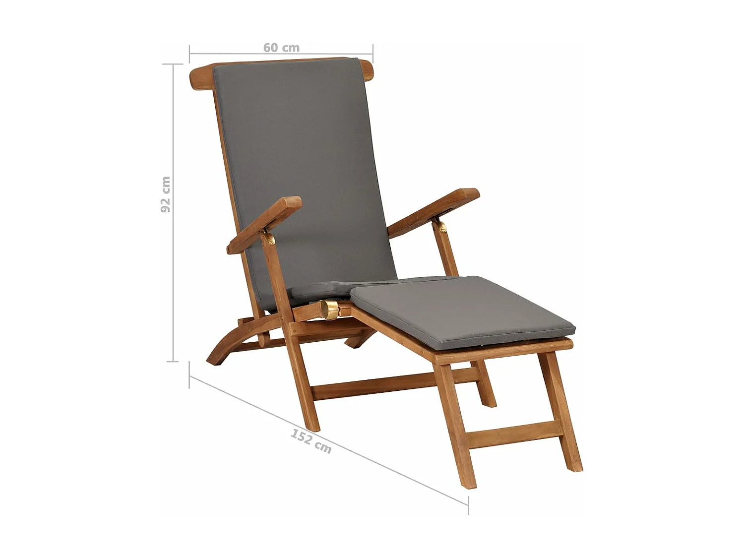 Chaise longue avec coussin Gris foncé Bois de teck solide