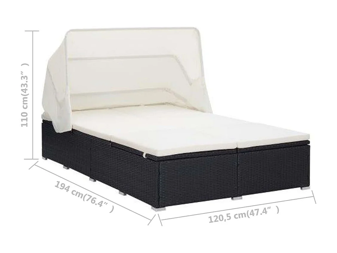 Transat à 2 places avec coussin Résine tressée Noir