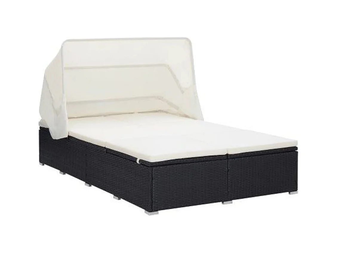 Ligbed met kussen 2-persoons poly rattan zwart
