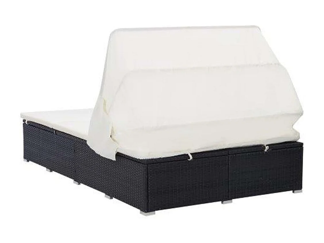 2-Personen-Sonnenliege mit Auflage Poly Rattan Schwarz