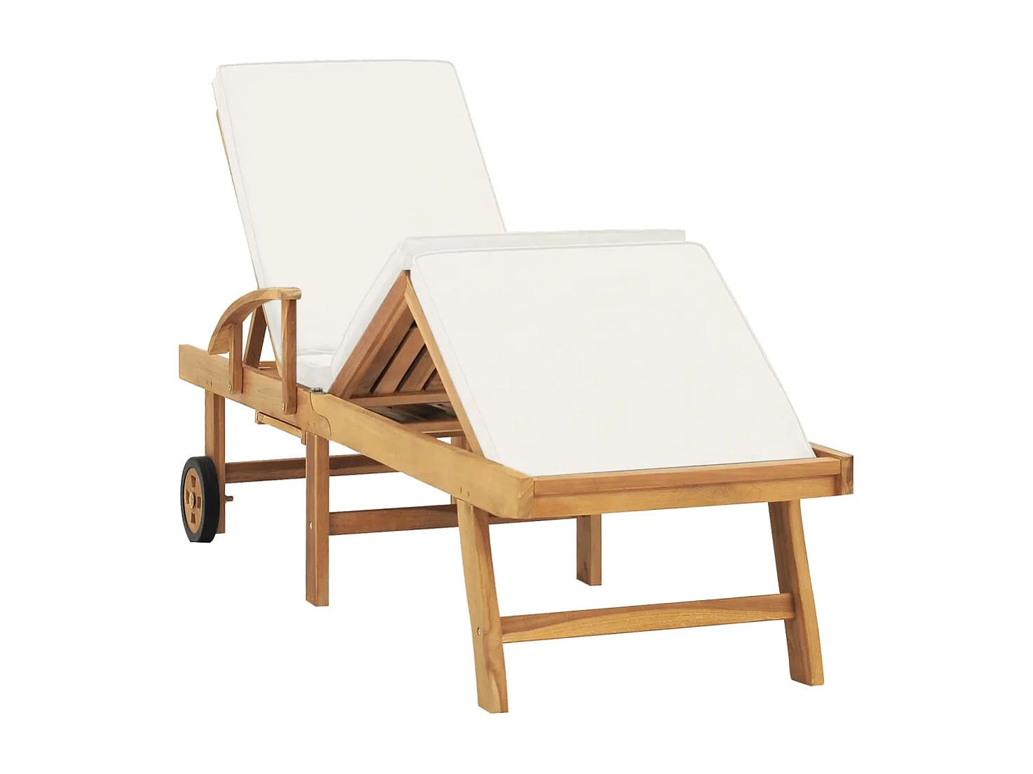 Lettino Prendisole con Cuscino in Massello di Teak Crema