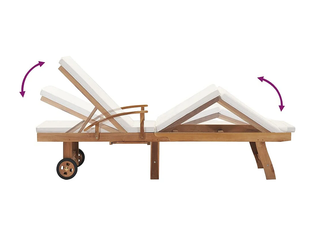 Chaise longue avec coussin Bois de teck solide Crème