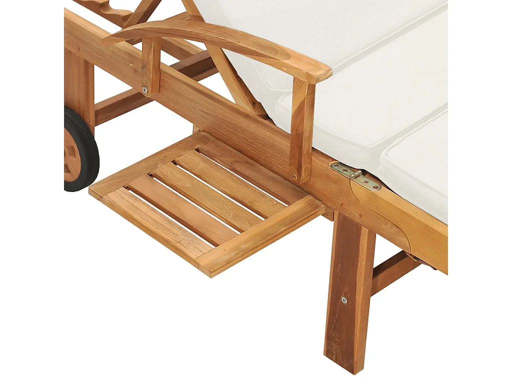 Chaise longue avec coussin Bois de teck solide Crème