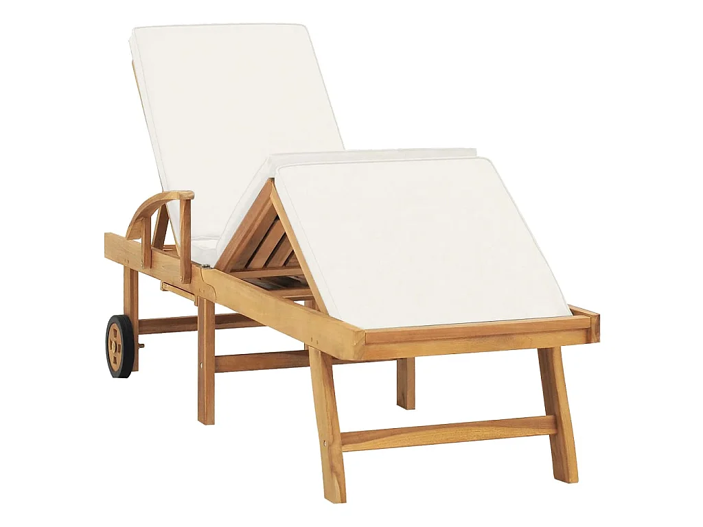 Chaise longue avec coussin Bois de teck solide Crème