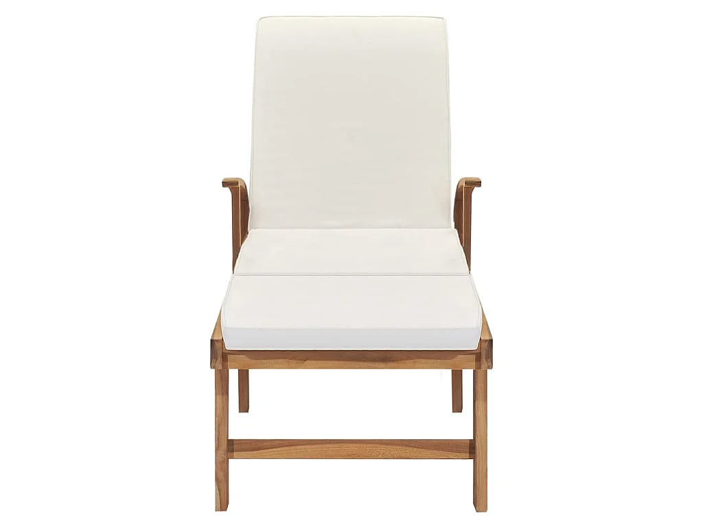 Chaise longue avec coussin Bois de teck solide Crème