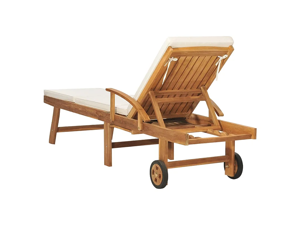 Chaise longue avec coussin Bois de teck solide Crème