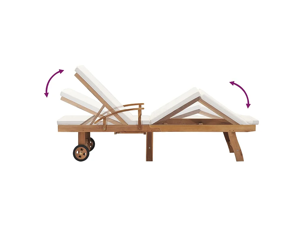 Chaise longue avec coussin Bois de teck solide Crème