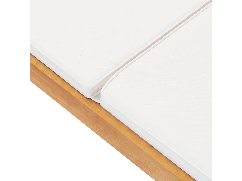 Chaise longue avec coussin Bois de teck solide Crème