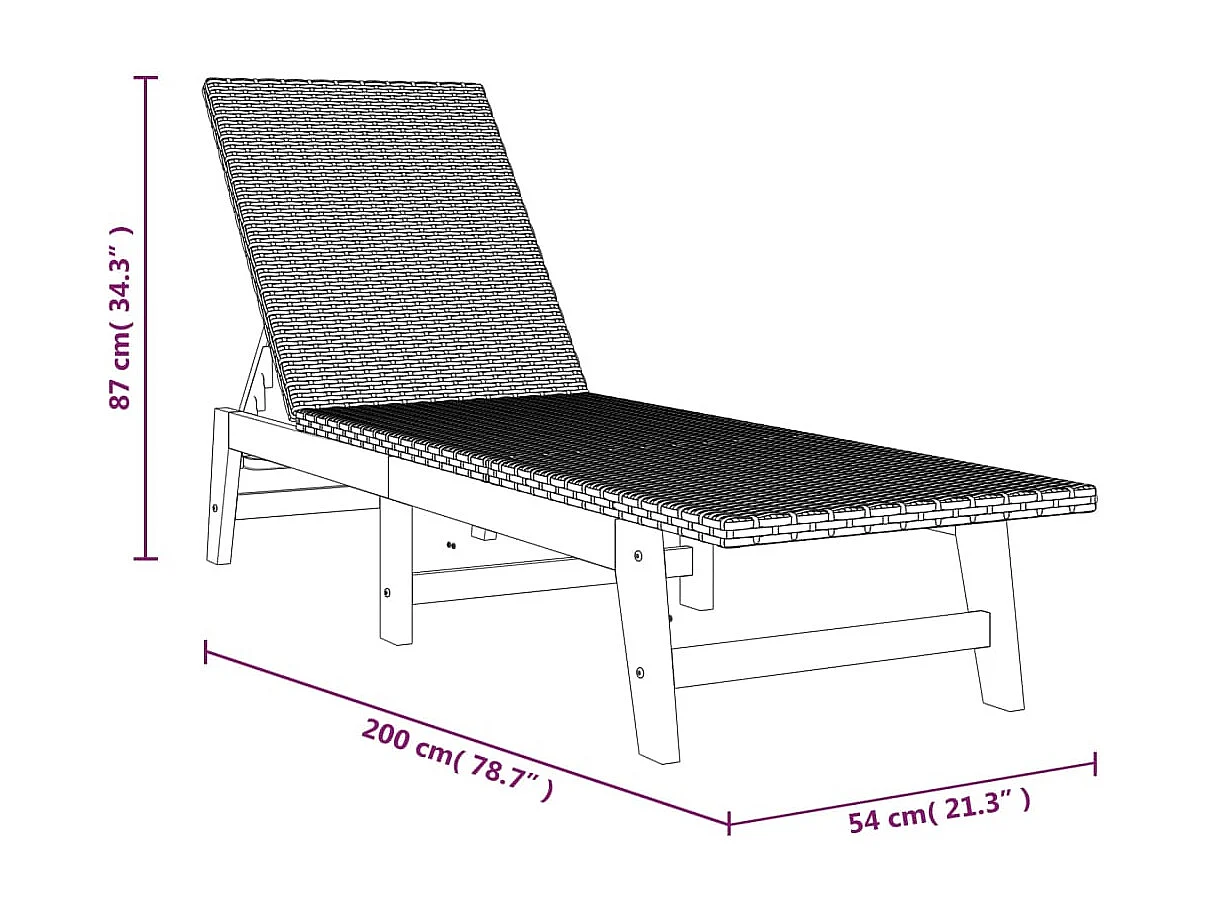 Ligbed met kussen poly rattan en massief acaciahout