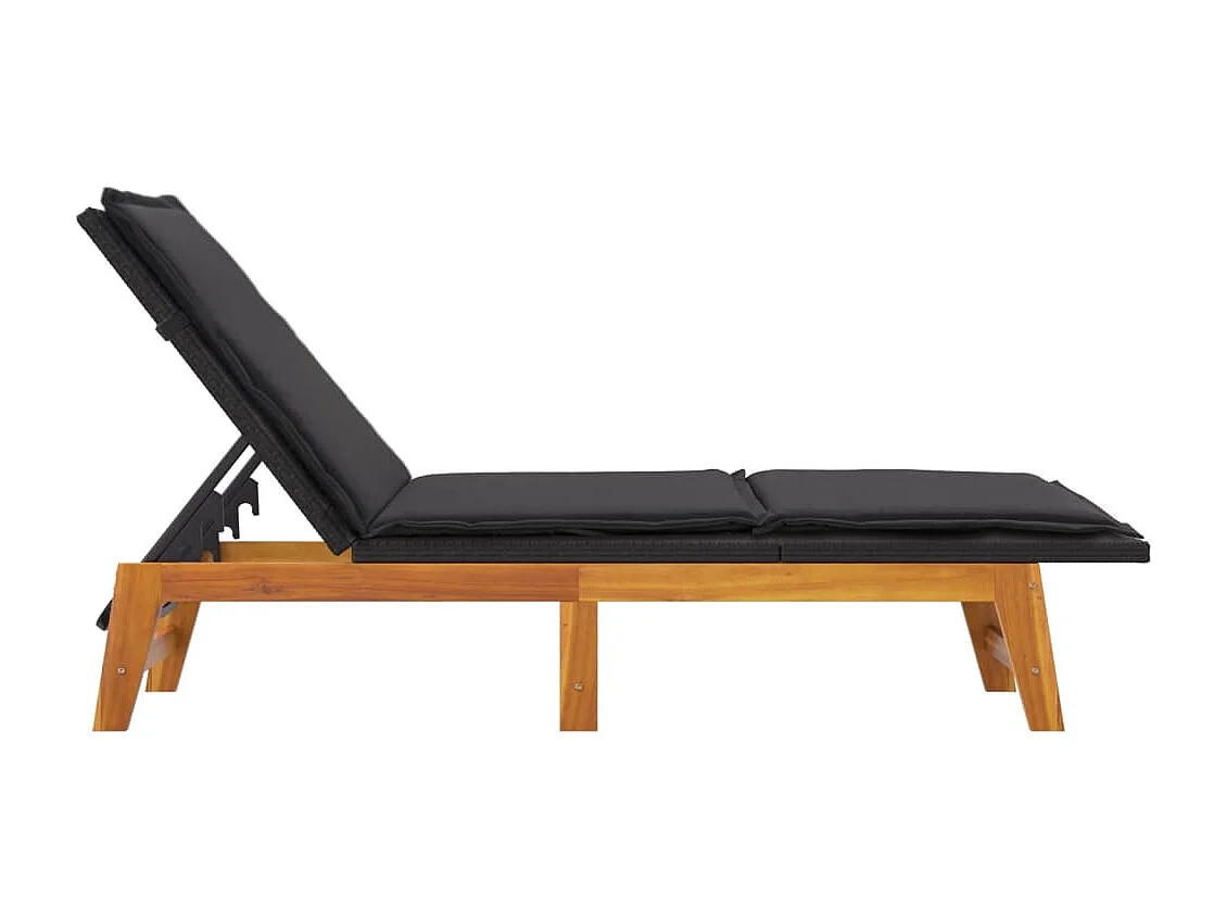 Chaise longue avec coussin Résine tressée/bois massif d'acacia