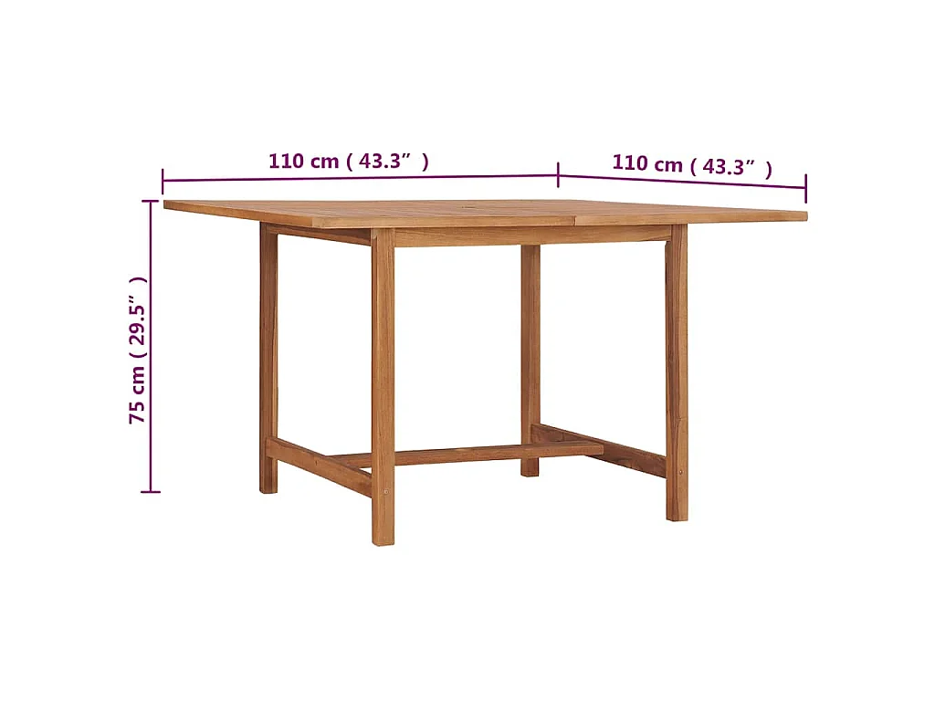 Tuintafel 110x110x75 cm massief teakhout