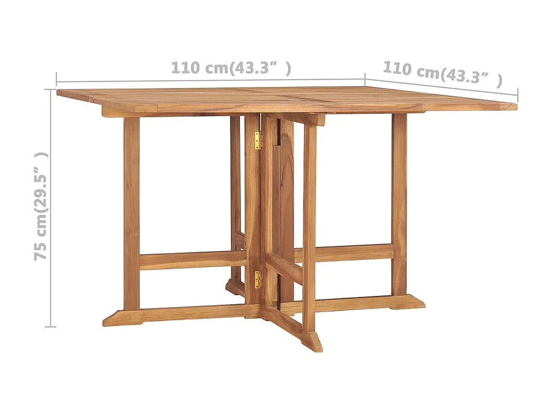 Table à dîner de jardin pliable 110x110x75 cm Teck massif