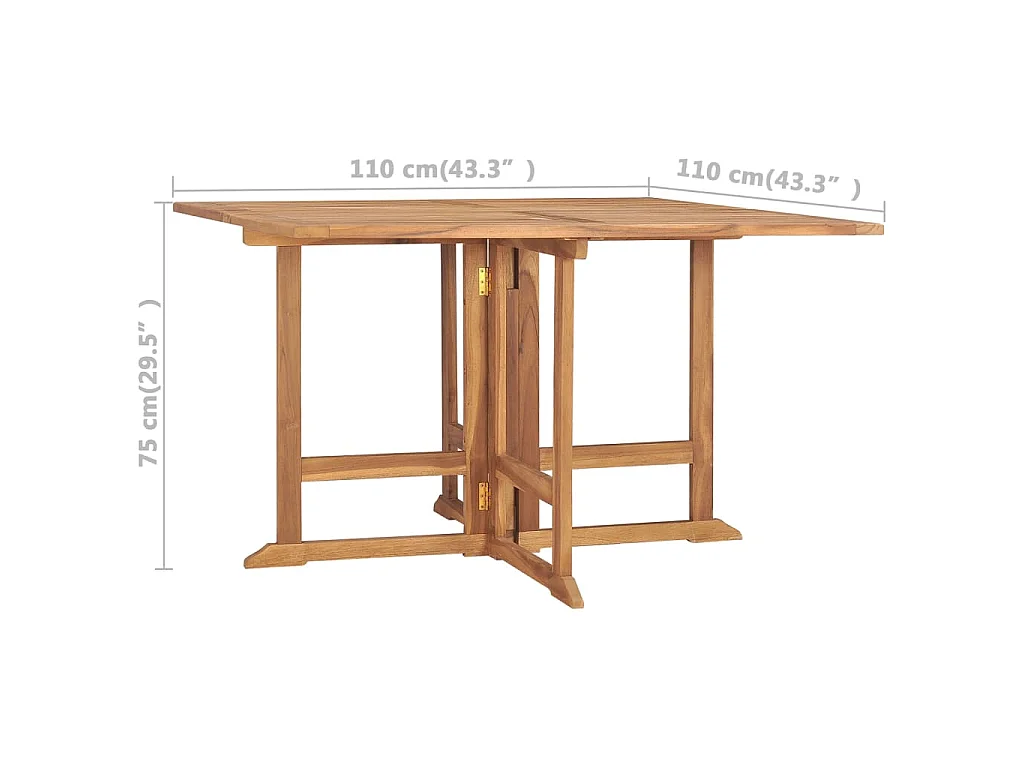 Tavolo da Giardino Pieghevole 110x110x75 cm in Massello di Teak