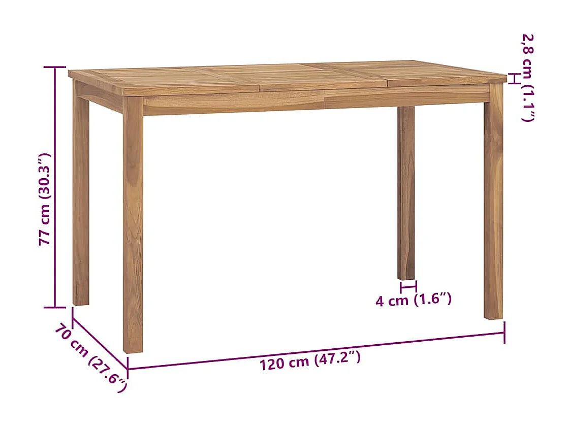 Garden Esstisch 120x70x77 cm Massiv Teakholz
