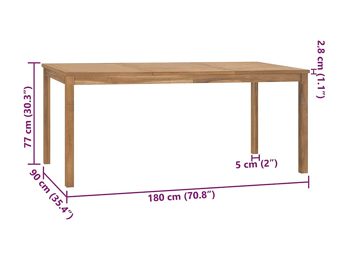 Tuintafel 180x90x77 cm massief teakhout