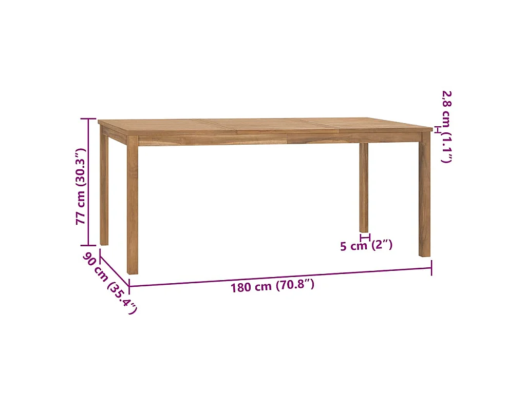 Garten-Esstisch 180x90x77 cm Massivholz Teak