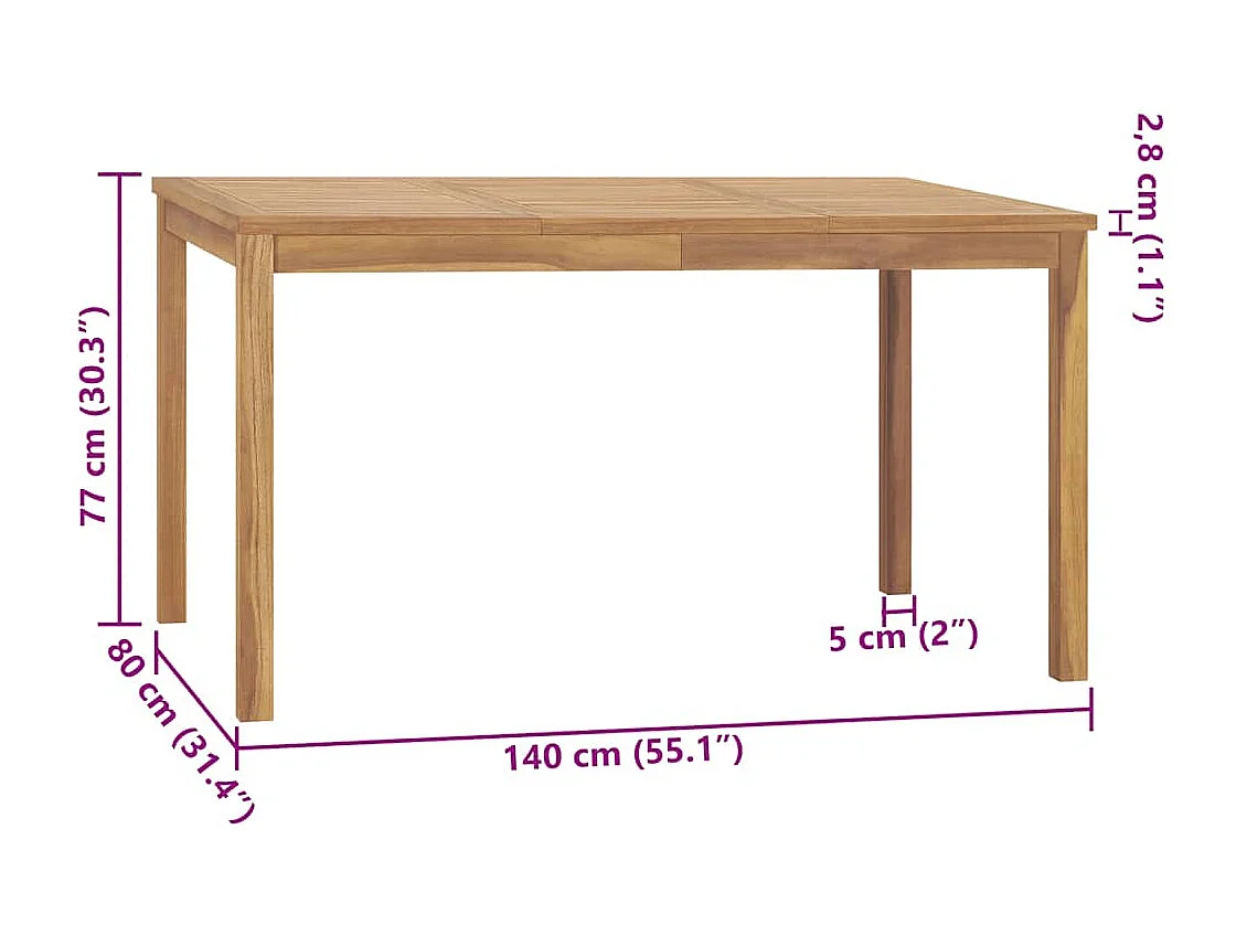 Tuintafel 140x80x77 cm massief teakhout