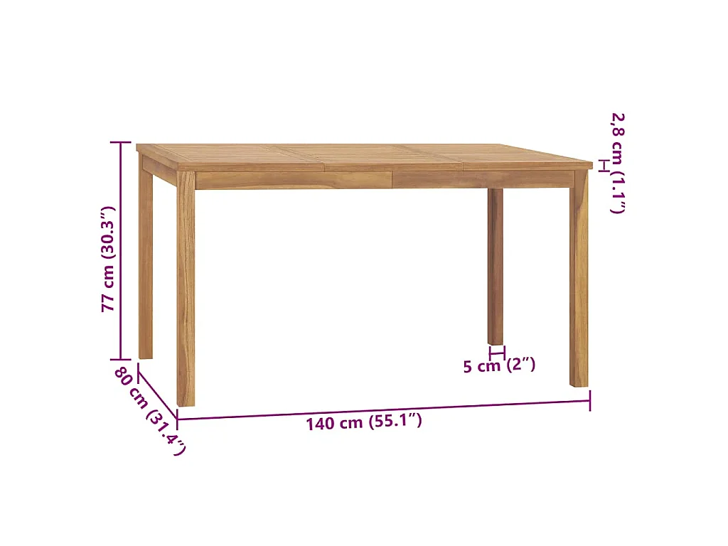 Table à dîner de jardin 140x80x77 cm Bois de teck solide