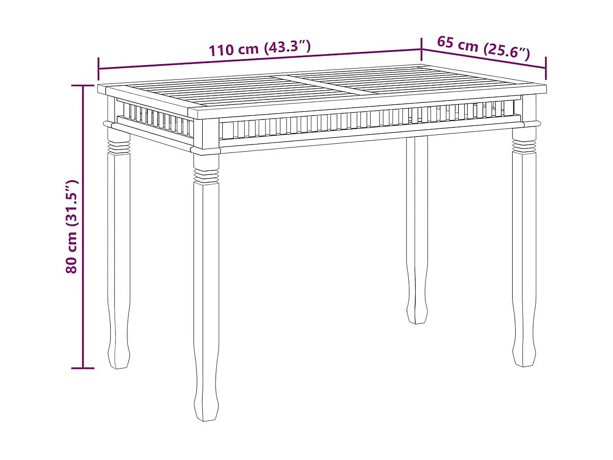 Table à manger de jardin 110x65x80 cm bois de teck solide