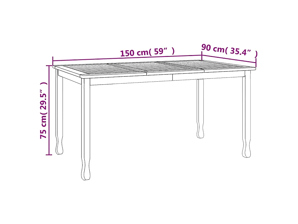 Table à dîner de jardin 150x90x75 cm bois massif de teck