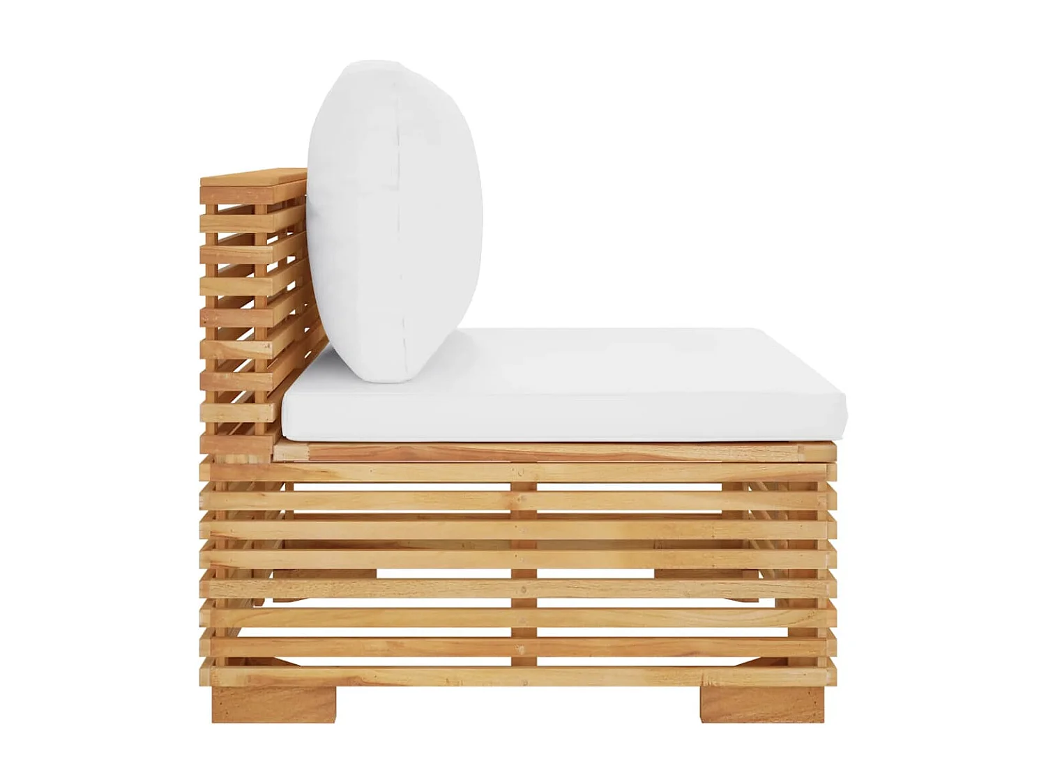 Canapé central de jardin et coussins crème Bois de teck massif