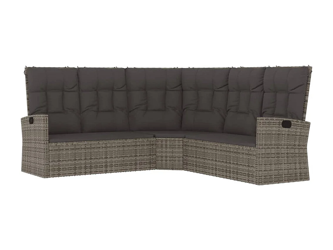 Canapé d'angle inclinable avec coussins gris résine tressée