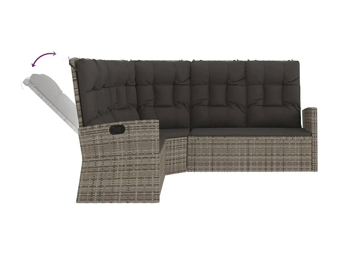 Ecksofa mit Liegefunktion und Kissen Grau Poly Rattan
