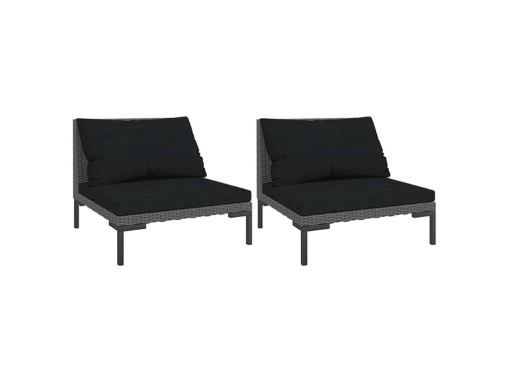 Gartensofas 2 Stk. mit Kissen Halbrundes Poly Rattan
