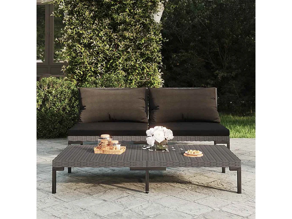 Gartensofas 2 Stk. mit Kissen Halbrundes Poly Rattan
