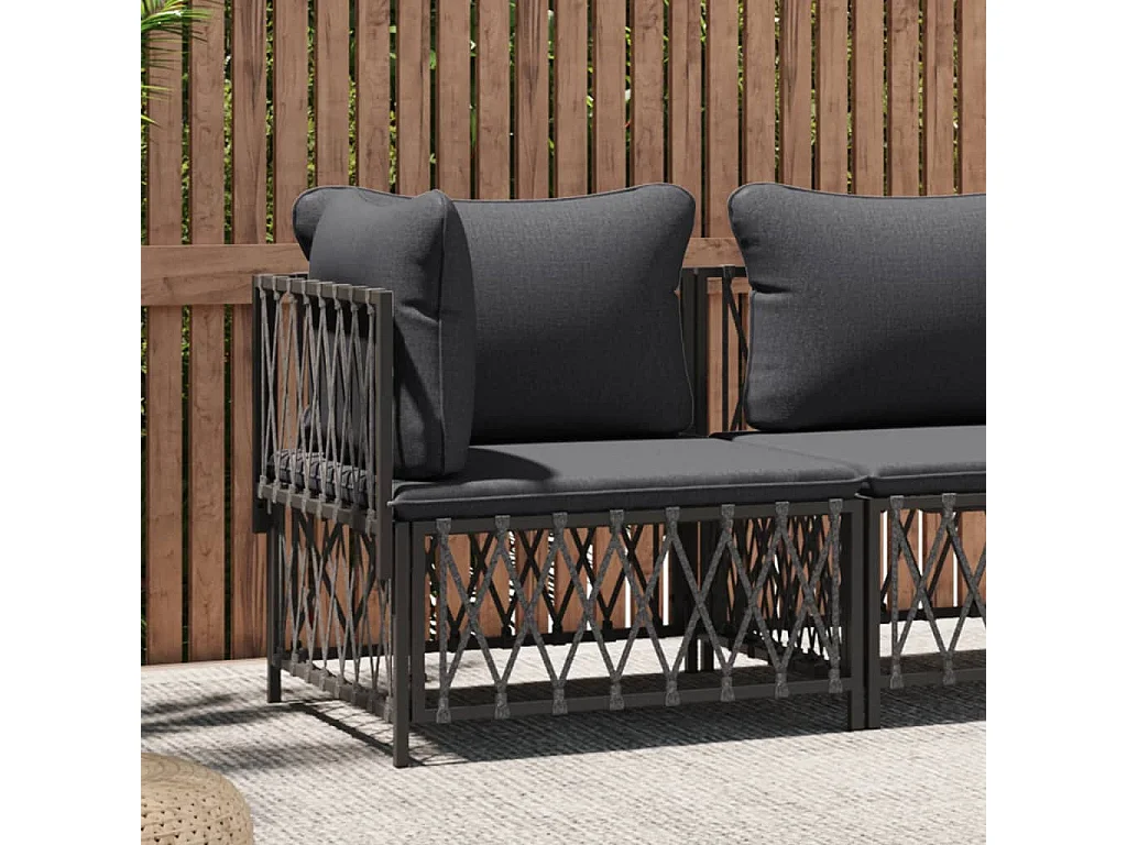 Canapé d'angle de jardin avec coussins anthracite tissu tissé