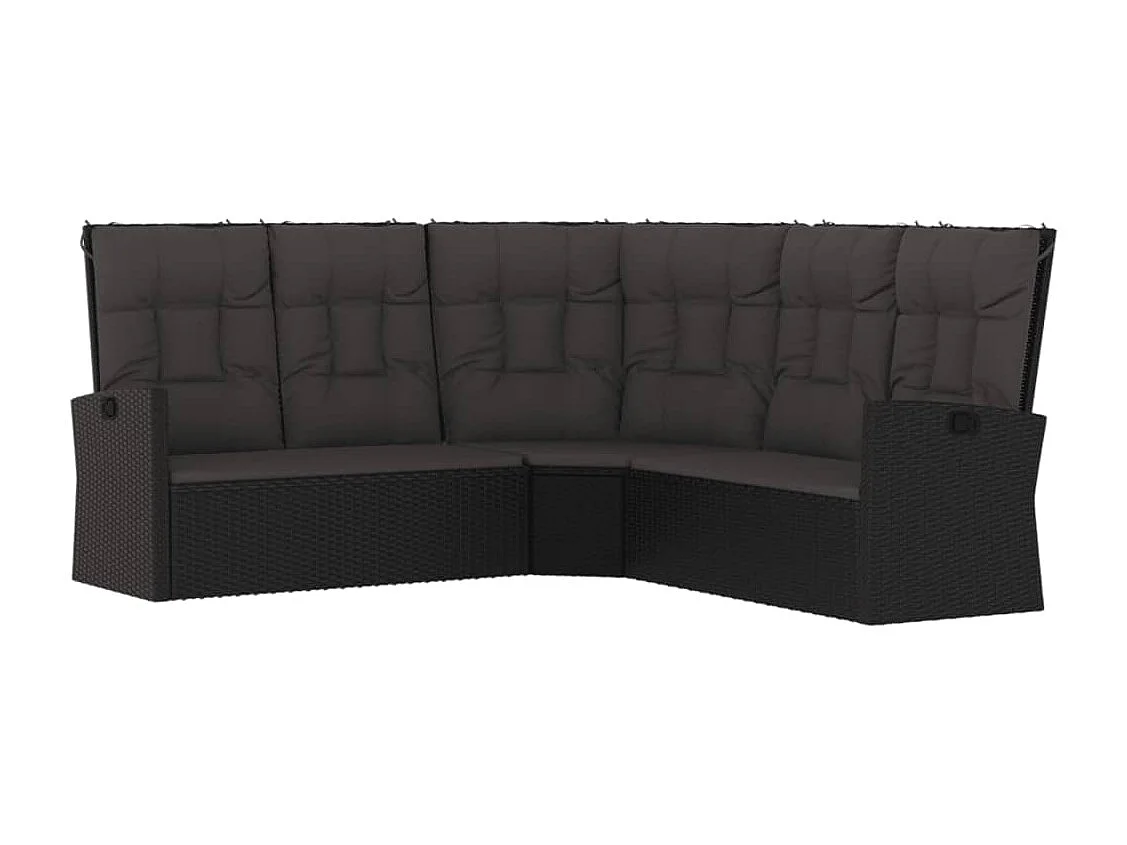 Ecksofa mit Liegefunktion und Kissen Schwarz Poly Rattan