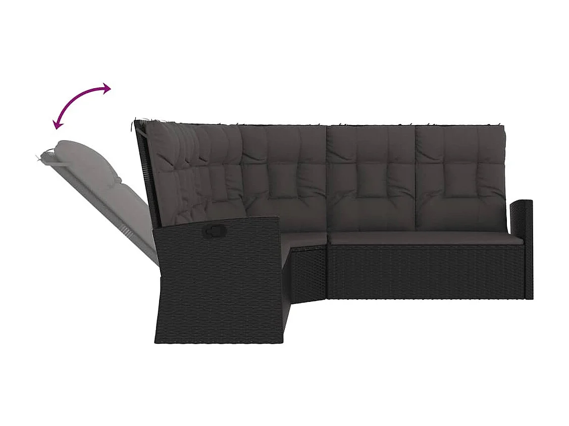 Ecksofa mit Liegefunktion und Kissen Schwarz Poly Rattan