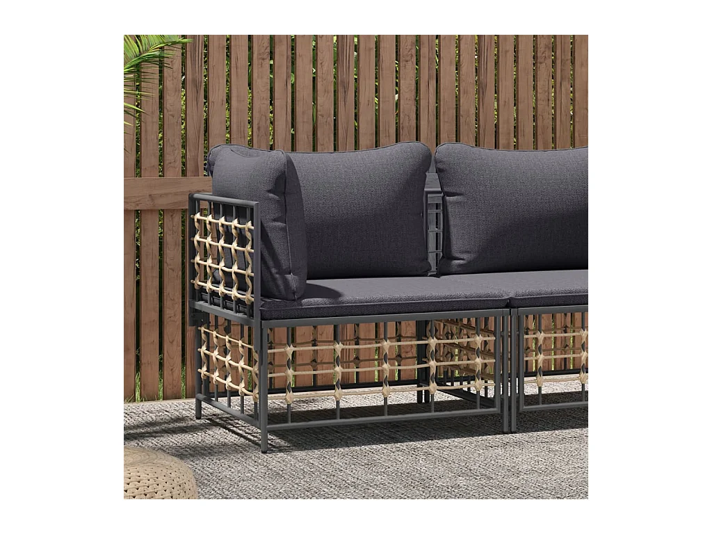 Canapé d'angle de jardin avec coussin gris foncé résine tressée