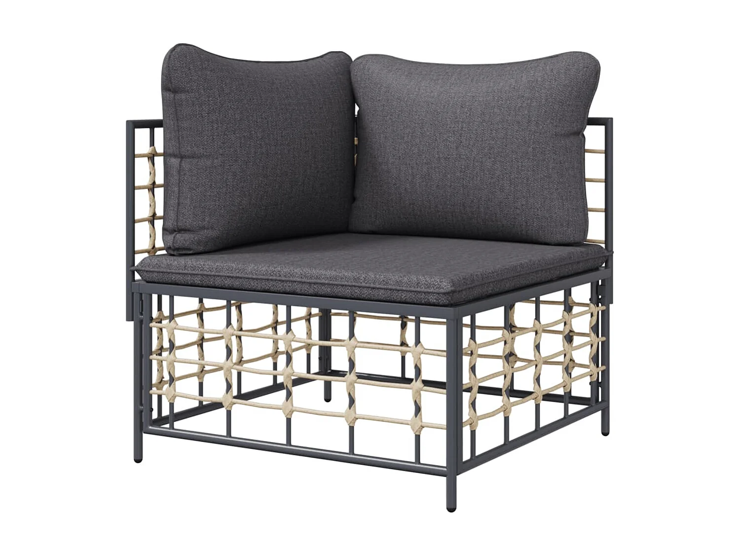 Canapé d'angle de jardin avec coussin gris foncé résine tressée