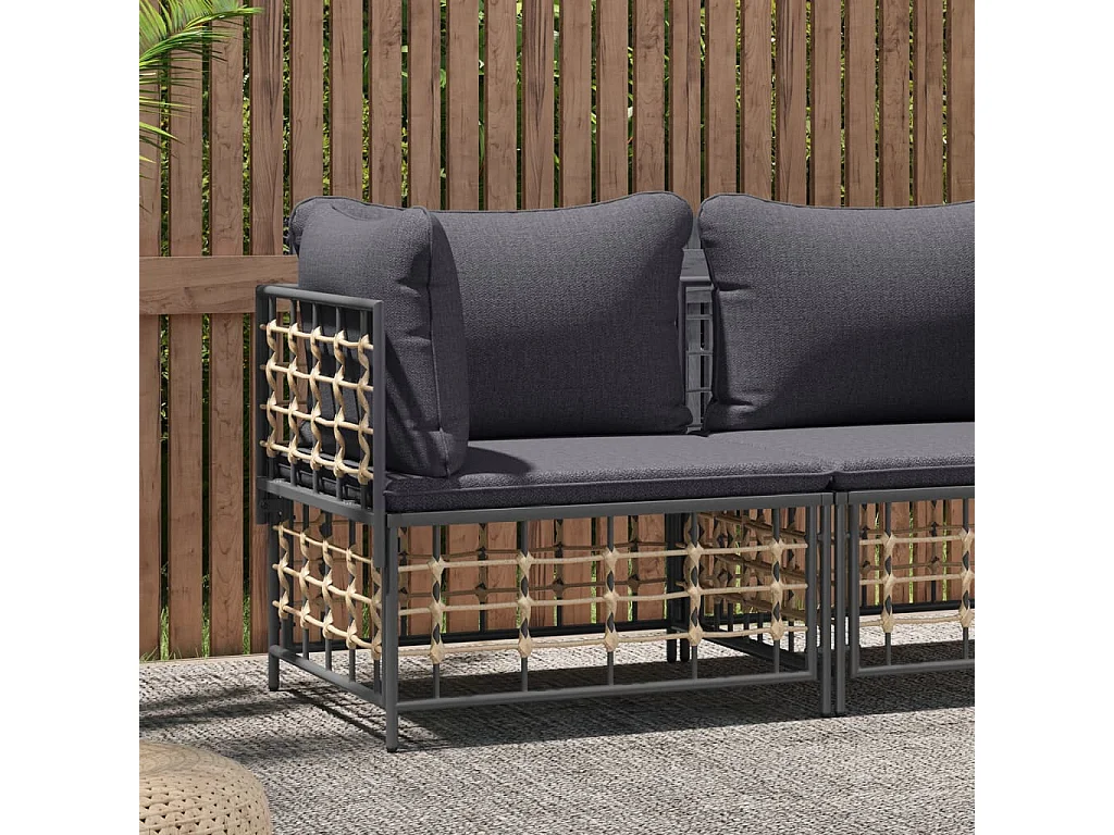 Divano Angolare da Giardino con Cuscini Polyrattan Grigio Scuro