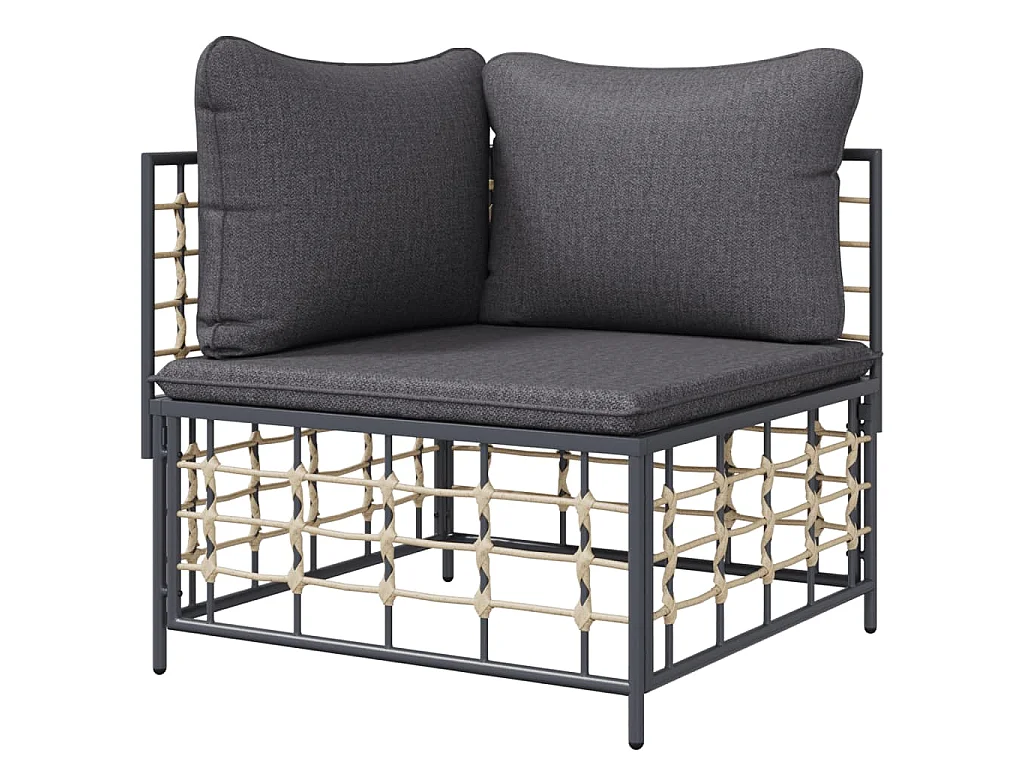 Divano Angolare da Giardino con Cuscini Polyrattan Grigio Scuro