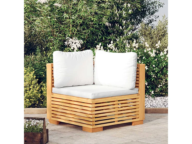 Divano Angolare da Giardino con Cuscini Crema Massello di Teak