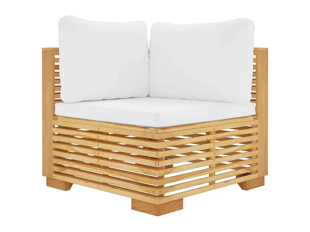 Garten-Ecksofa mit Creme Kissen Massivholz Teak