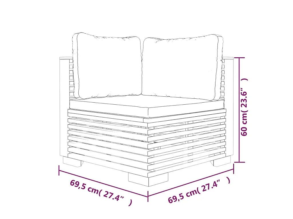 Garten-Ecksofa mit Creme Kissen Massivholz Teak