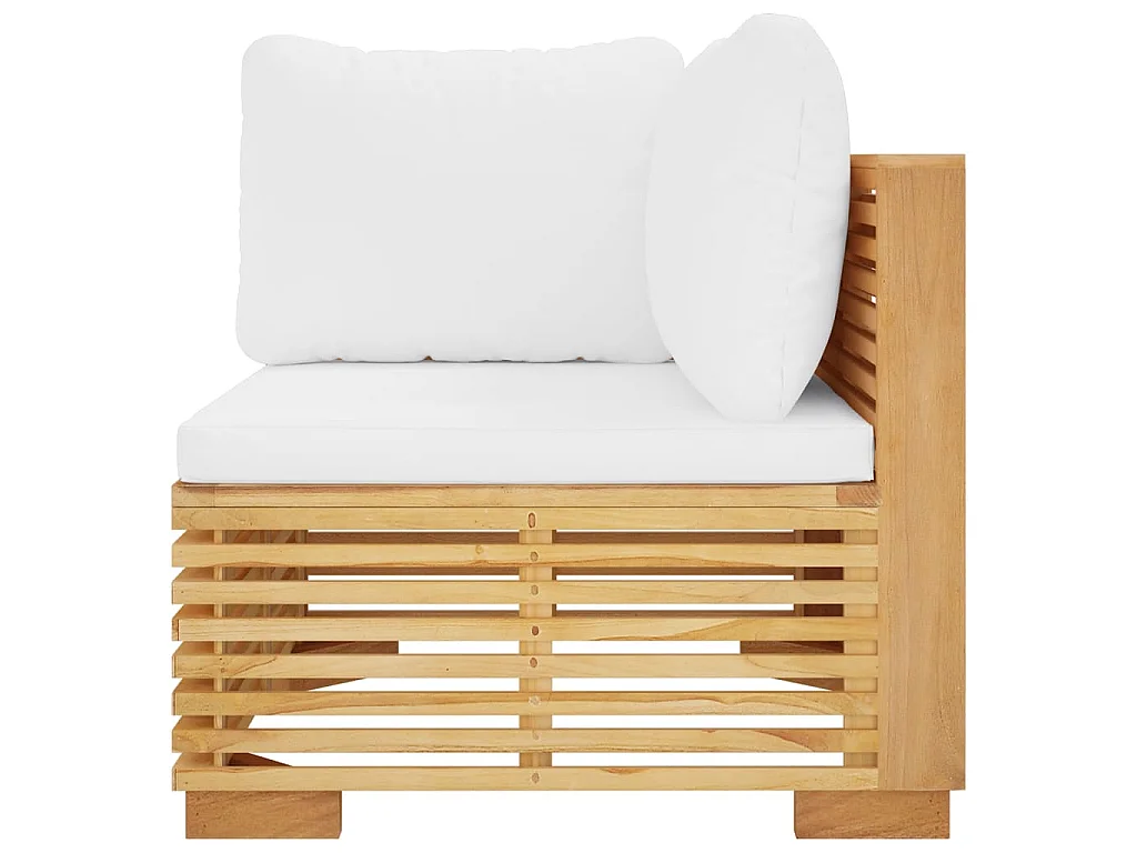 Garten-Ecksofa mit Creme Kissen Massivholz Teak