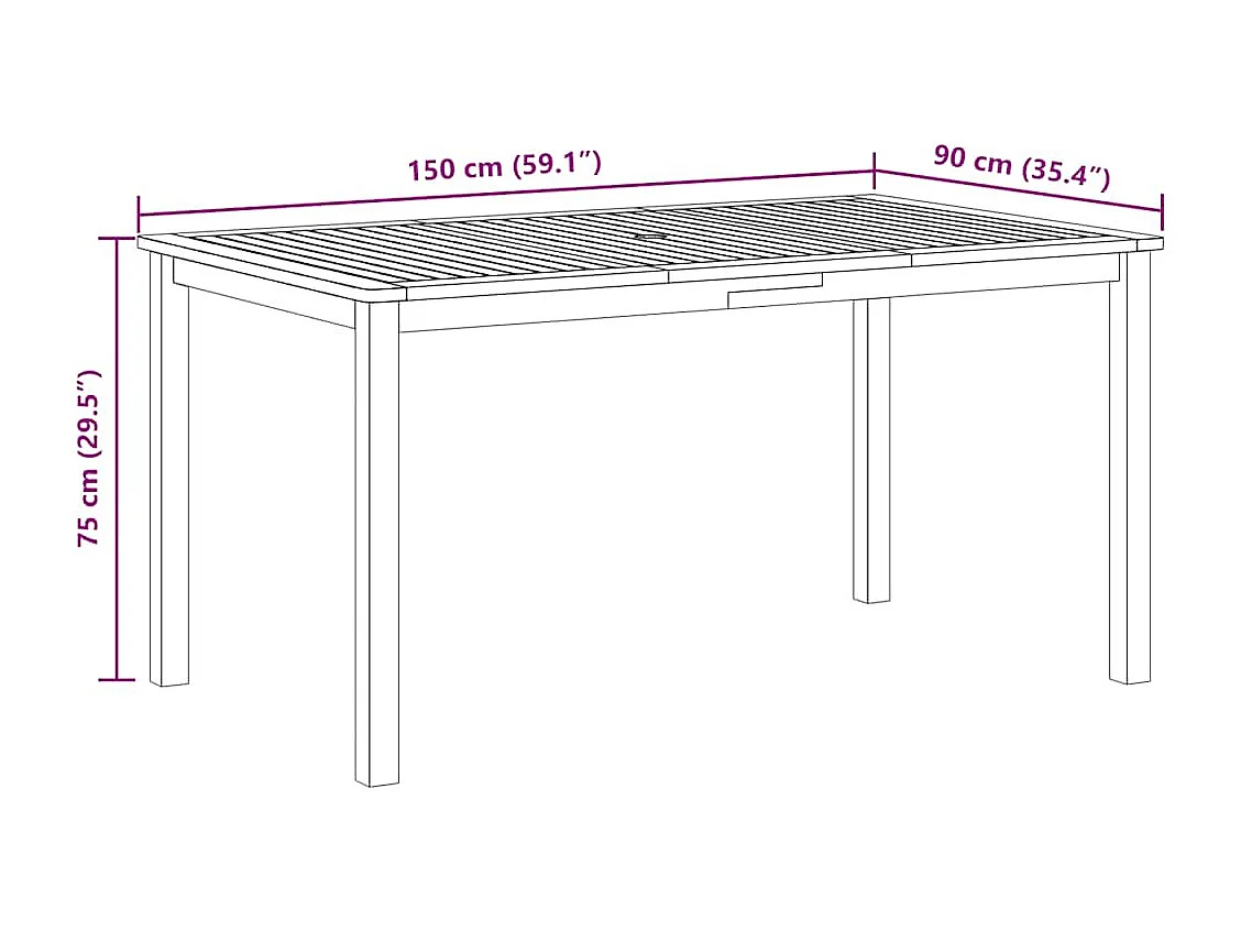 Gartentisch 150x90x74 cm Massivholz Akazie