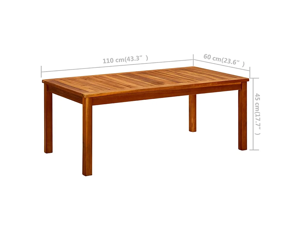 Tavolino da Giardino 110x60x45 cm in Legno Massello di Acacia