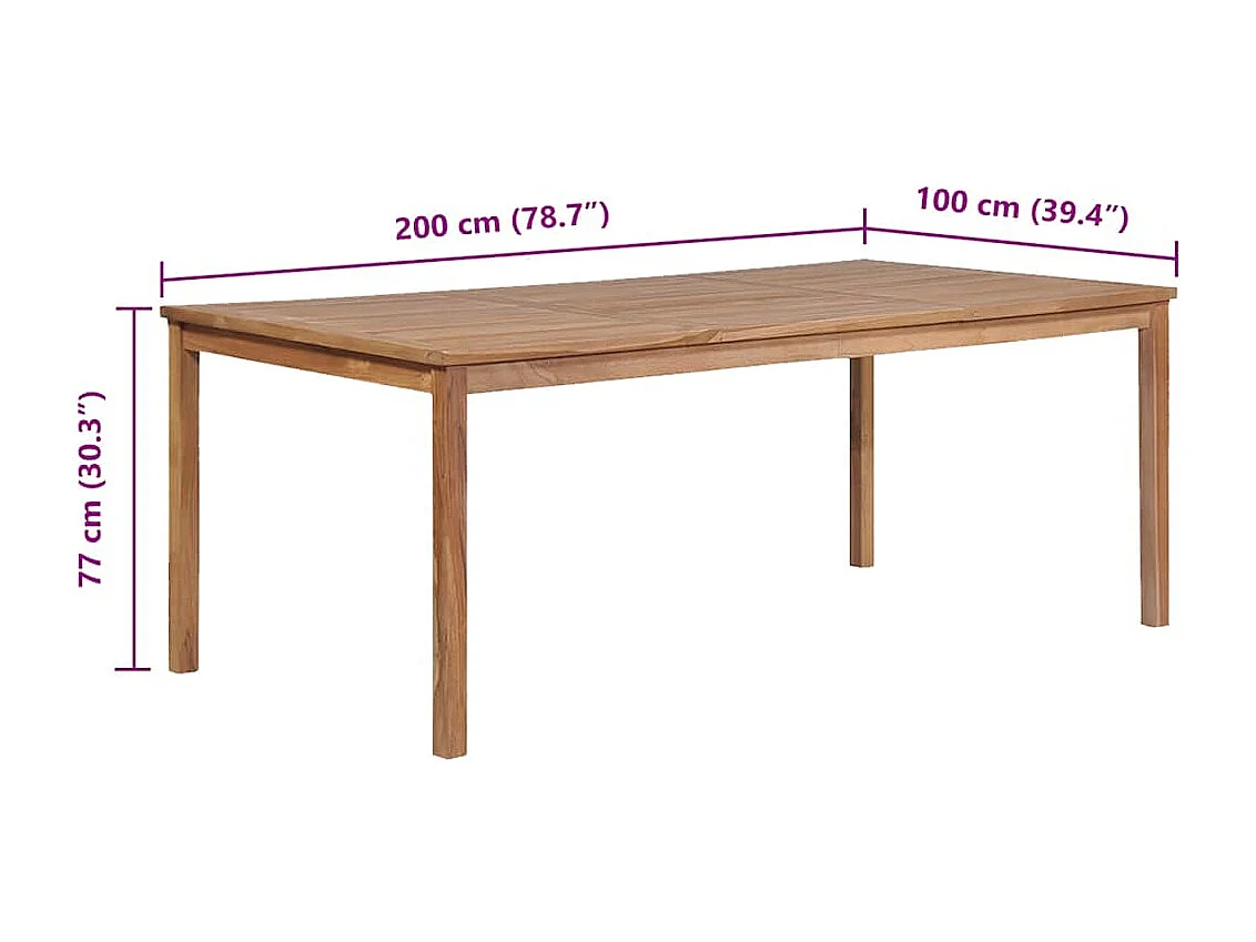 Table de jardin 200x100x77 cm Bois de teck solide