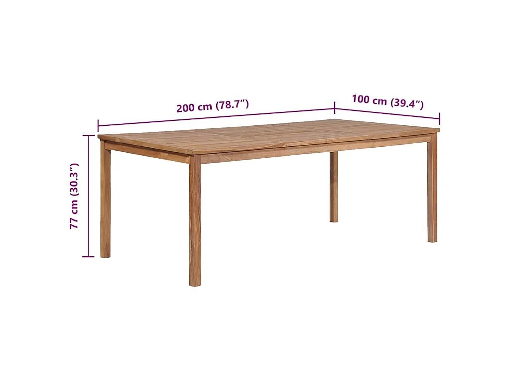 Mesa de jardim 200x100x77 cm madeira teca maciça